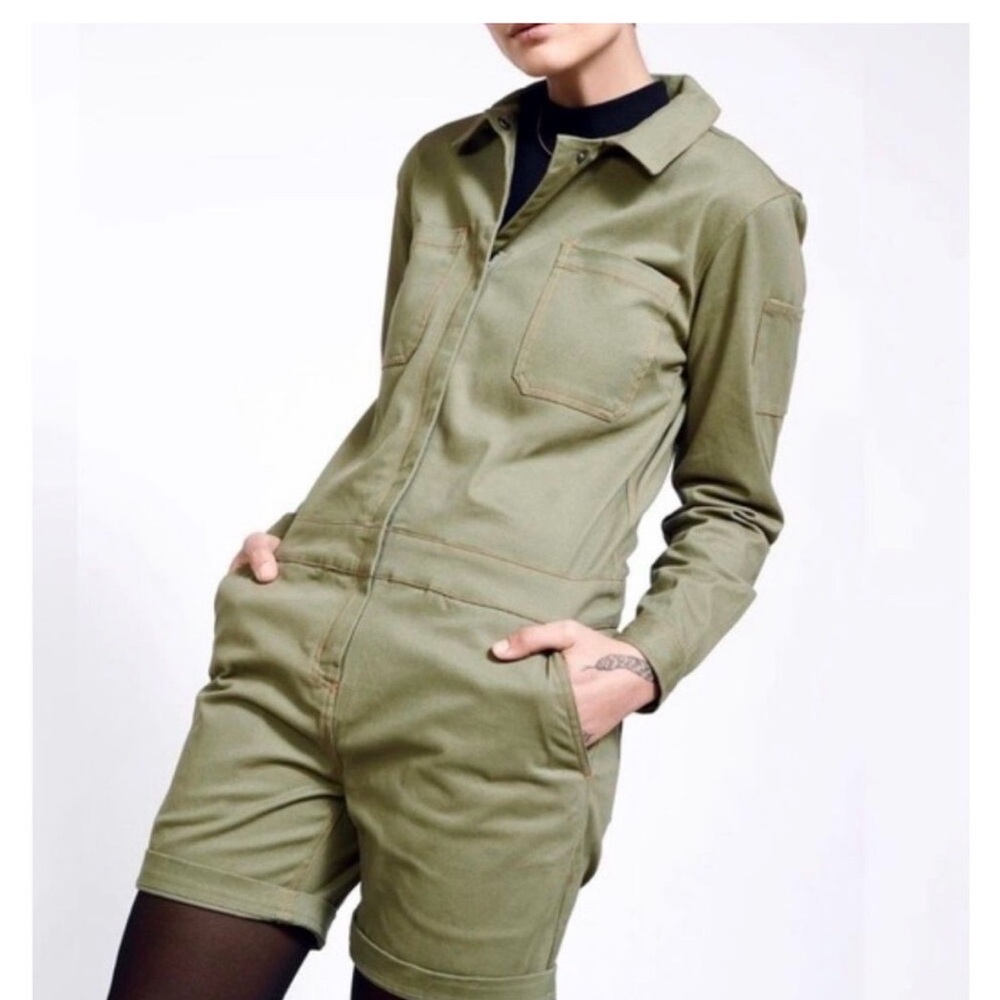 Wildfang Khaki long sleeve romper